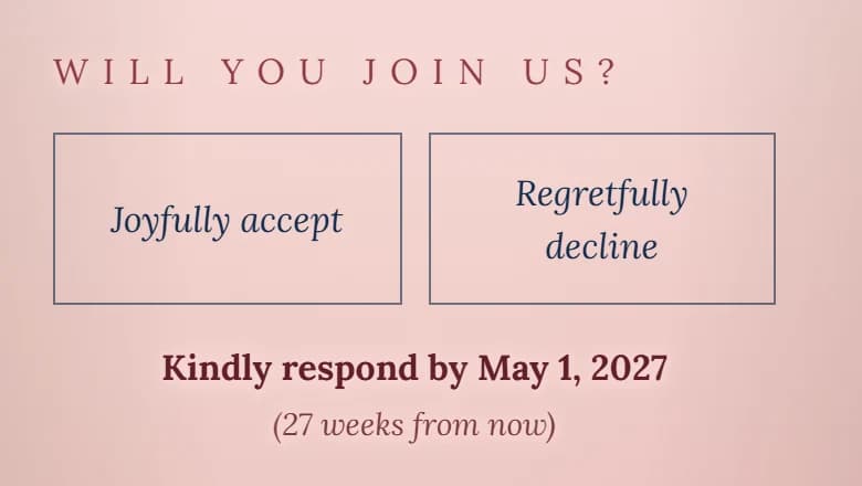 Les boutons de réponse en anglais : Joyfully accept, Regretfully decline