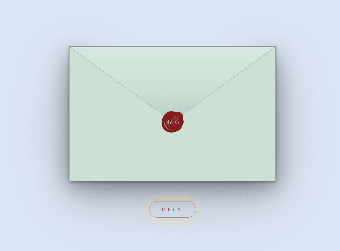 A sage envelope closed with a wax seal and an Open button