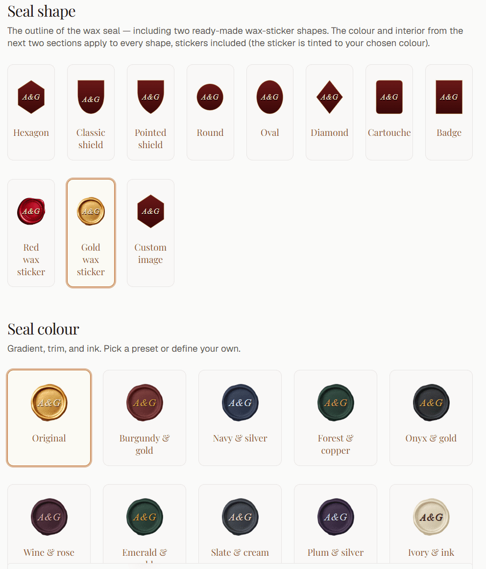 Choosing a seal shape, type and colour