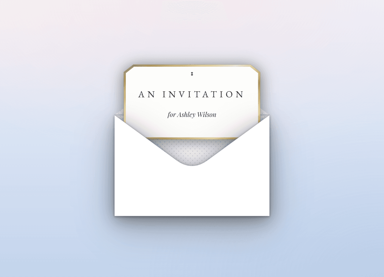 An envelope open with the invitation card emerging
